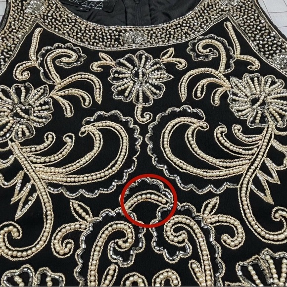 JKARA Black Gold Beaded Tank Top L Scallop Hem Cocktail Party Art Deco Glam - Picture 6 of 8